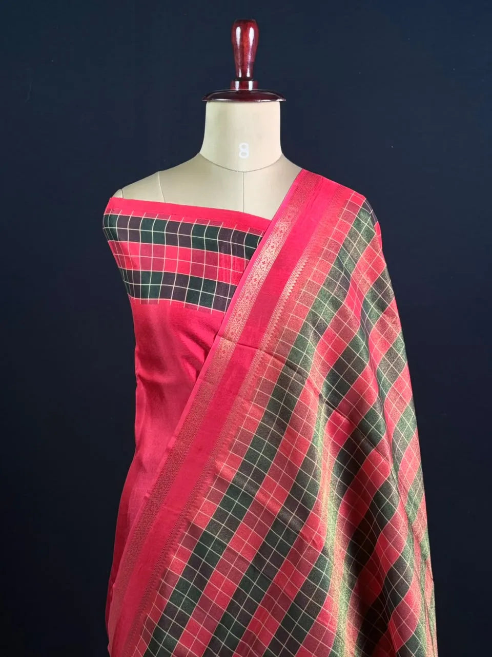 Premium Semi Viscose Silk Saree with Classic Check Weave