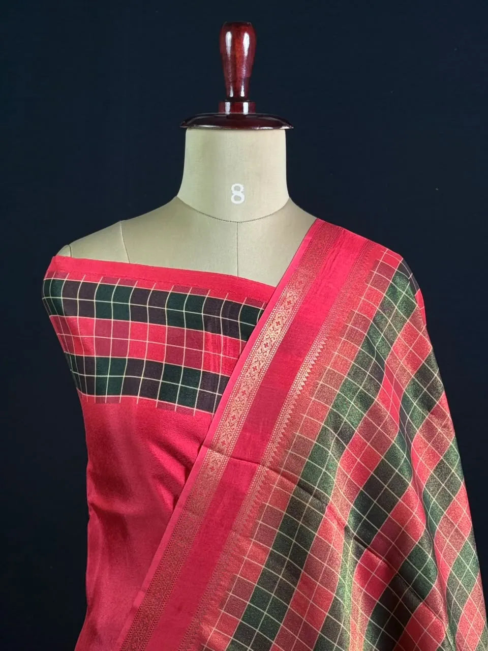 Premium Semi Viscose Silk Saree with Classic Check Weave