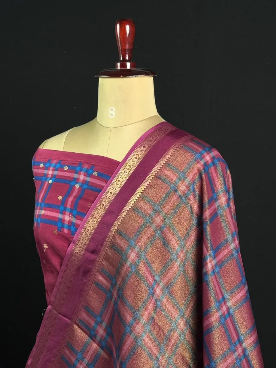 Premium Semi Viscose Silk Saree with Classic Check Weave