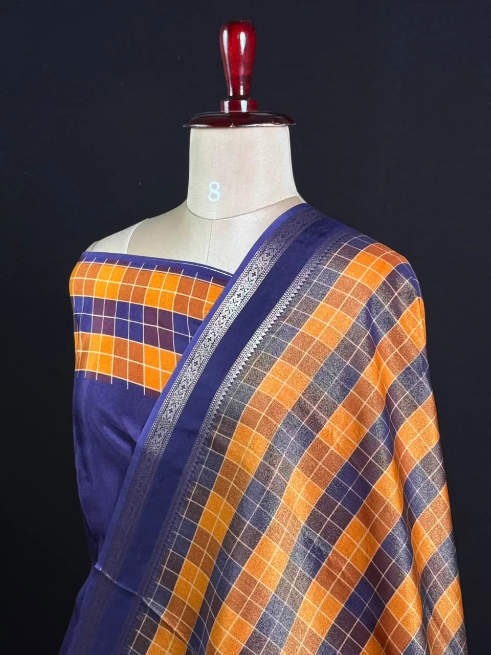 Premium Semi Viscose Silk Saree with Classic Check Weave