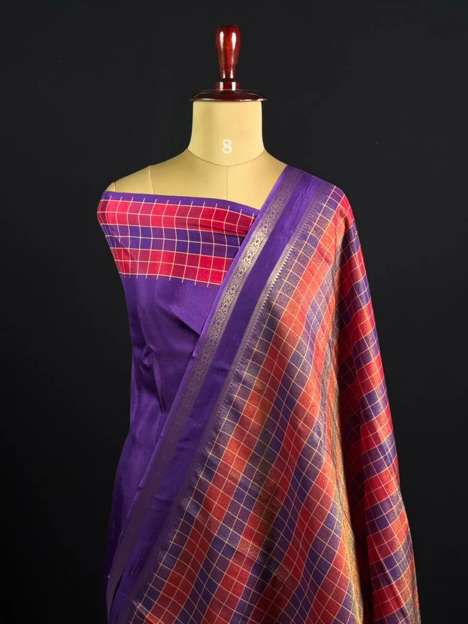 Premium Semi Viscose Silk Saree with Classic Check Weave