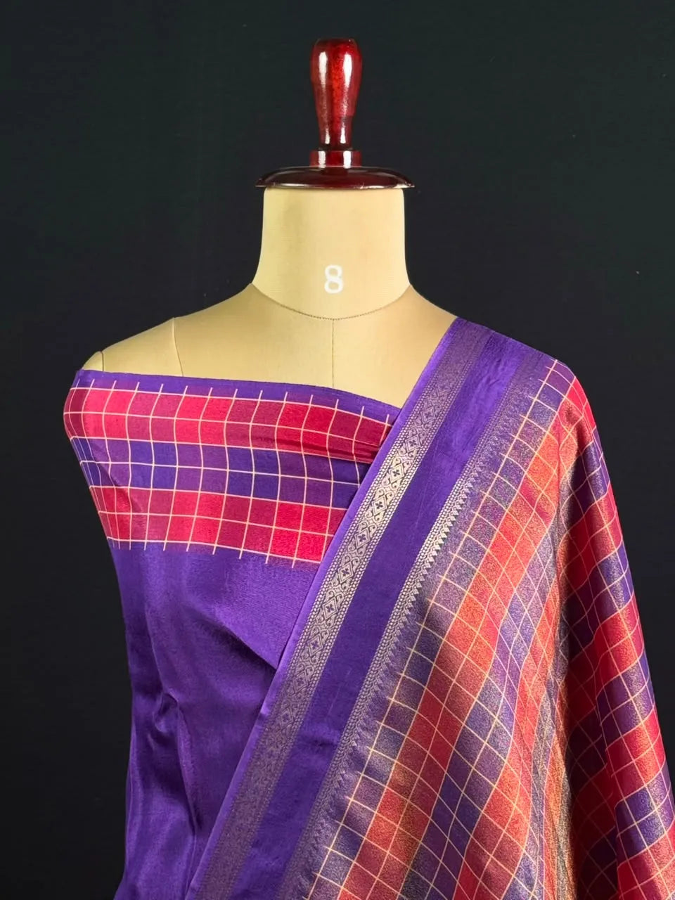Premium Semi Viscose Silk Saree with Classic Check Weave