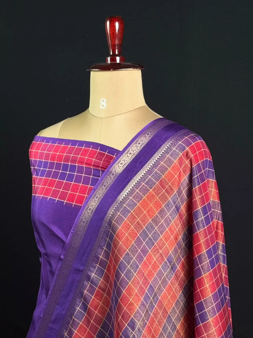 Premium Semi Viscose Silk Saree with Classic Check Weave