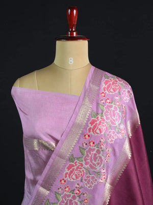 Pure Viscose Zari Silk Saree Floral Weaving and Rich Woven Border