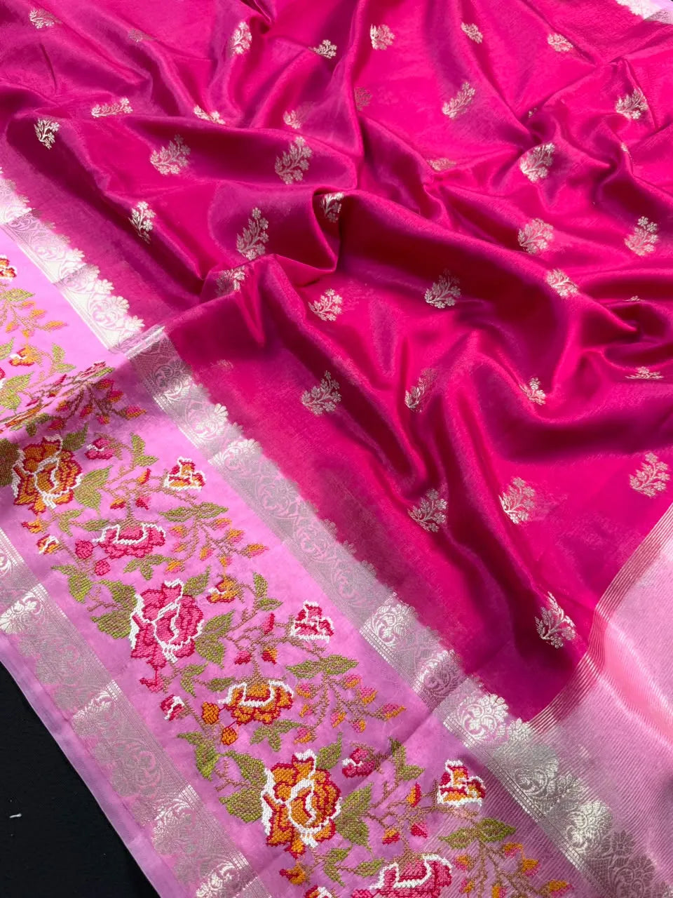 Pure Viscose Zari Silk Saree Floral