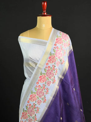Pure Viscose Zari Silk Saree Floral Weaving and Rich Woven Border