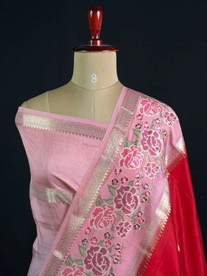 Pure Viscose Zari Silk Saree Floral Weaving and Rich Woven Border
