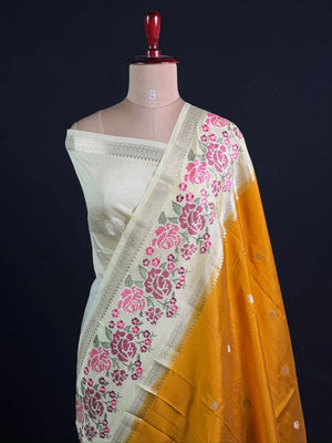 Pure Viscose Zari Silk Saree Floral Weaving and Rich Woven Border