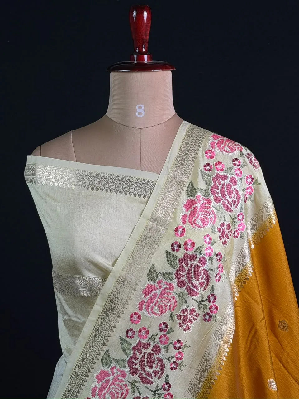 Pure Viscose Zari Silk Saree Floral Weaving and Rich Woven Border
