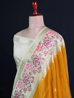 Pure Viscose Zari Silk Saree Floral Weaving and Rich Woven Border