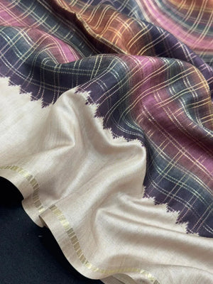 Classic Tasar Silk Saree – Grace Meets Tradition (Viscose Checks)