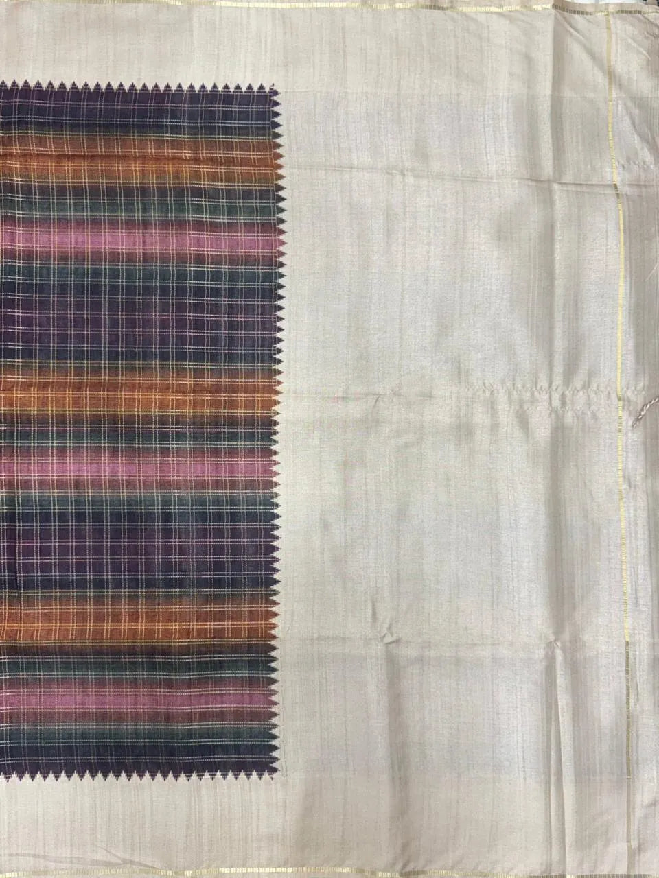 Classic Tasar Silk Saree – Grace Meets Tradition (Viscose Checks)