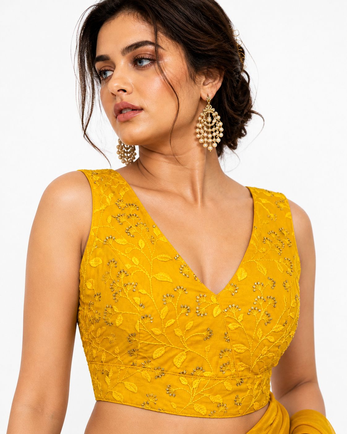Stylish Embroidered Net V-Neck Ready Blouse