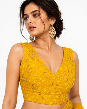 Stylish Embroidered Net V-Neck Ready Blouse