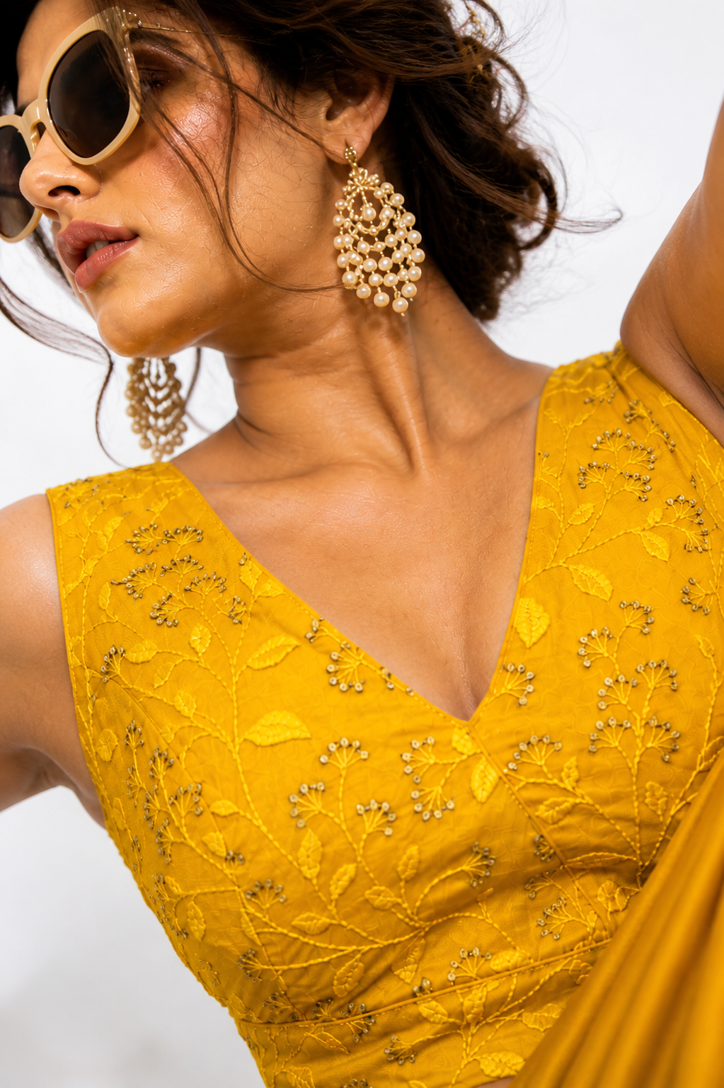 Stylish Embroidered Net V-Neck Ready Blouse