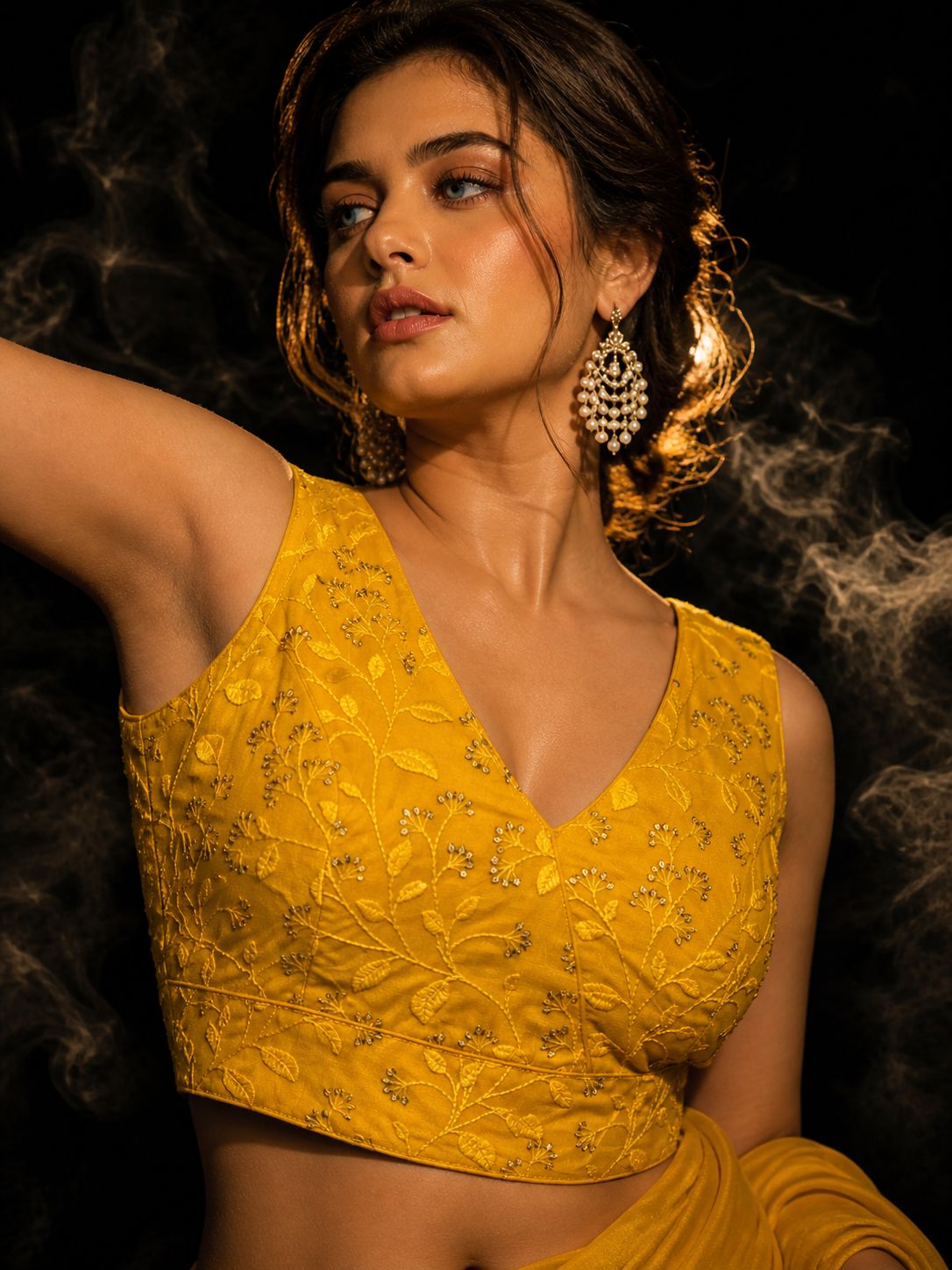 Stylish Embroidered Net V-Neck Ready Blouse