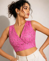 Stylish Embroidered Net V-Neck Ready Blouse