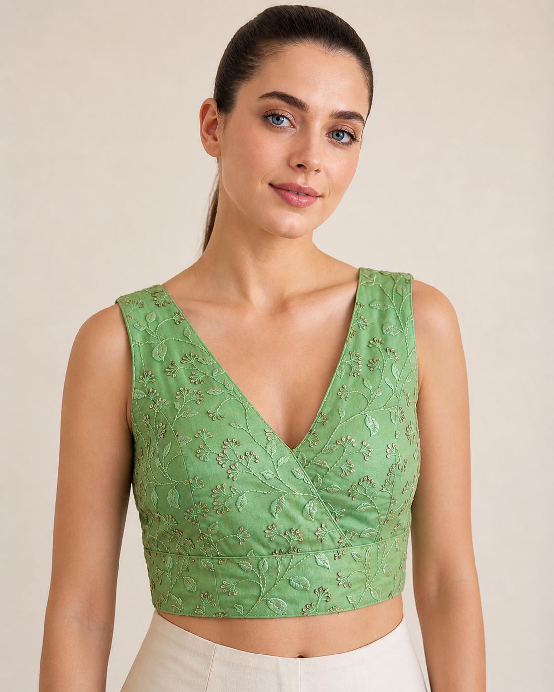 Stylish Embroidered Net V-Neck Ready Blouse 