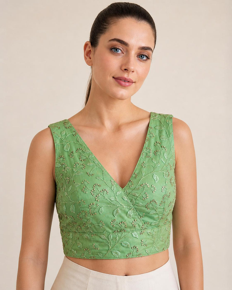 Stylish Embroidered Net V-Neck Ready Blouse 
