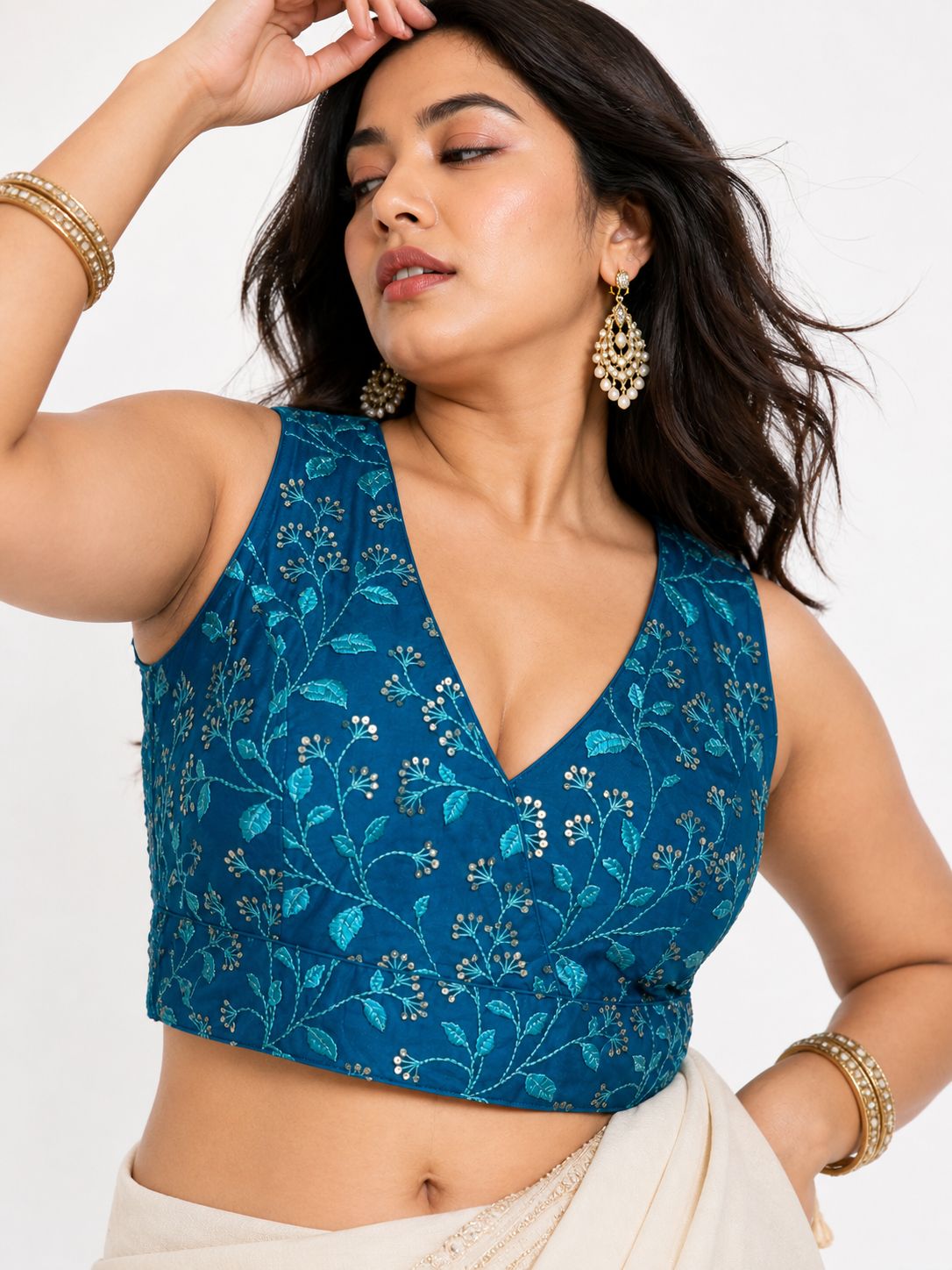 Stylish Embroidered Net V-Neck Ready Blouse