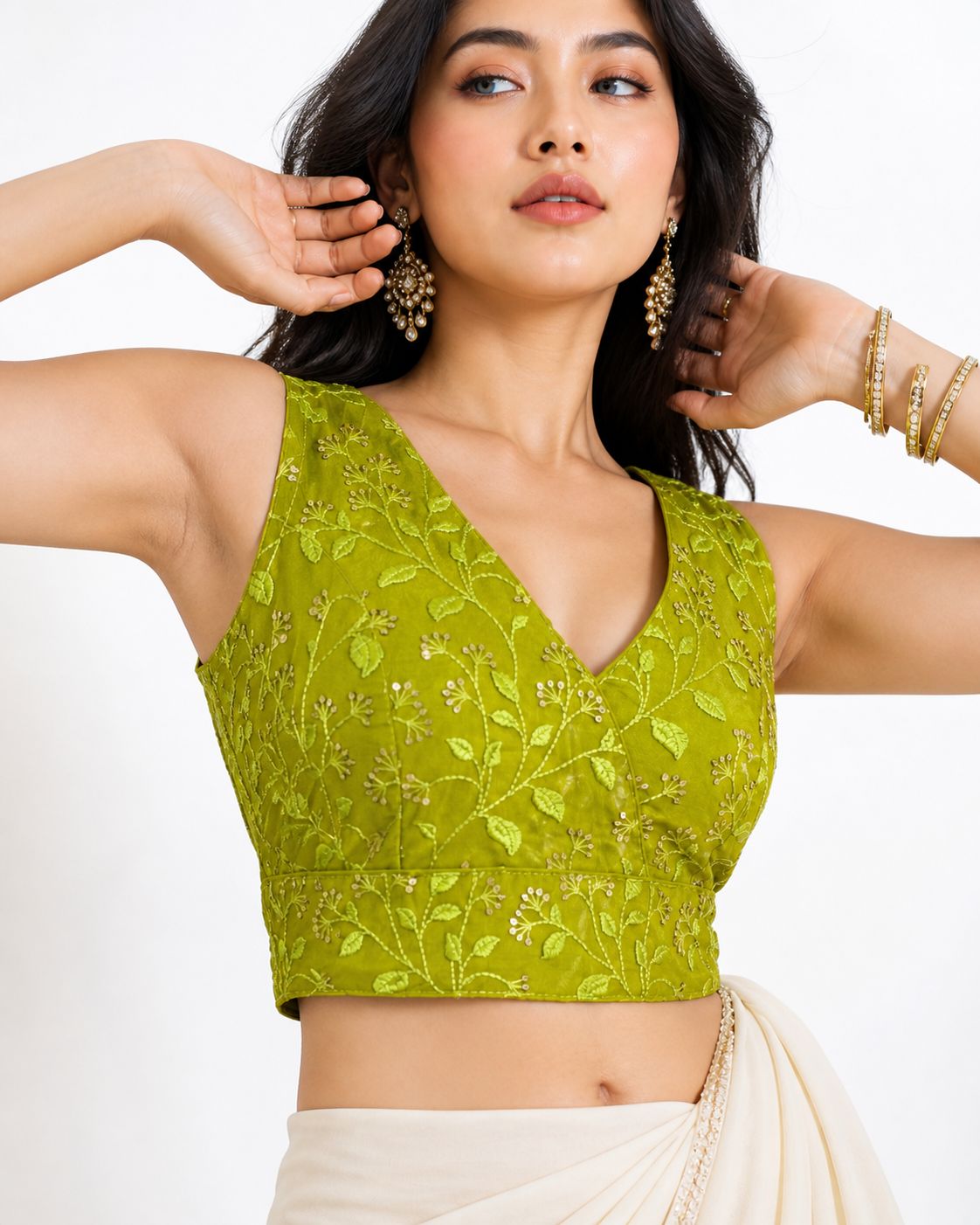 Stylish Embroidered Net V-Neck Ready Blouse 