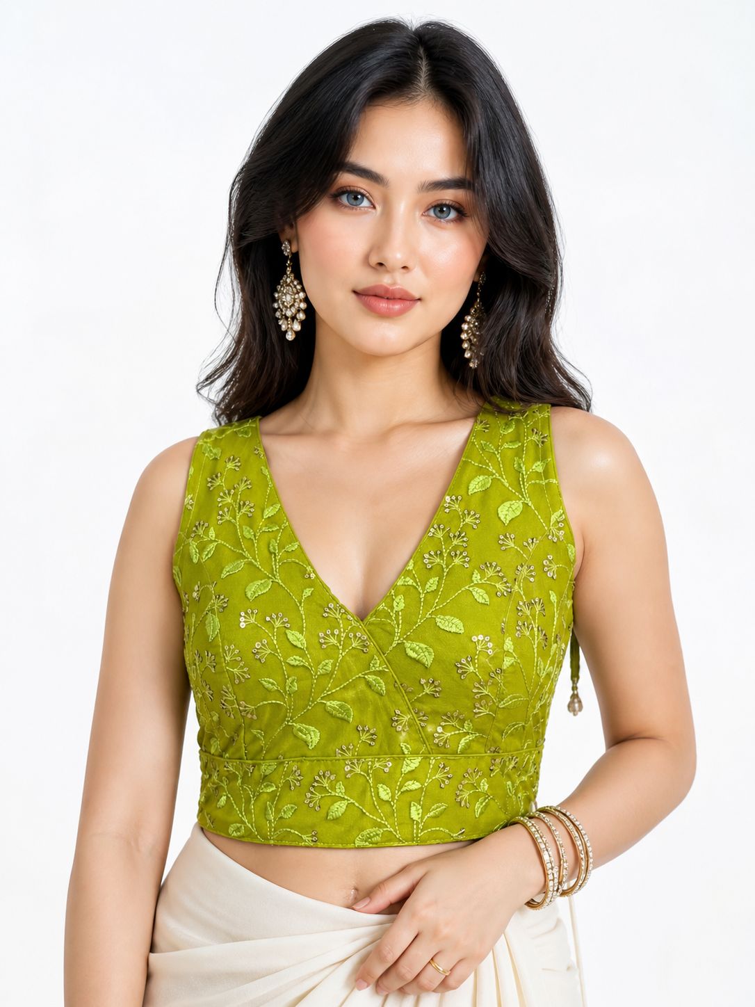 Stylish Embroidered Net V-Neck Ready Blouse 