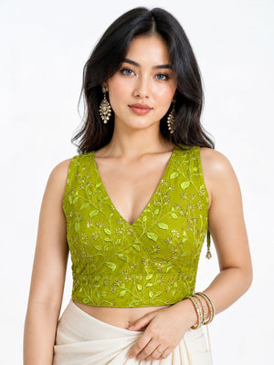 Stylish Embroidered Net V-Neck Ready Blouse 