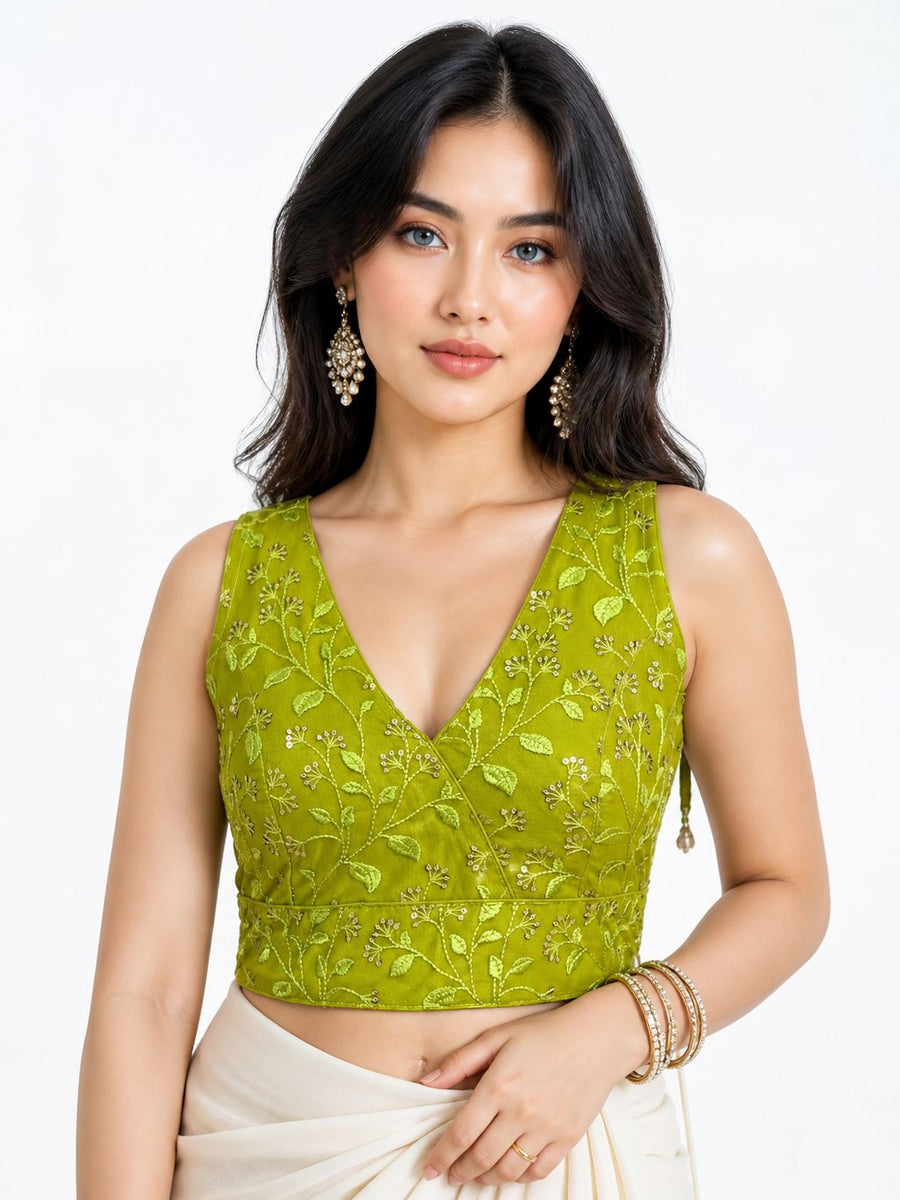 Stylish Embroidered Net V-Neck Ready Blouse 