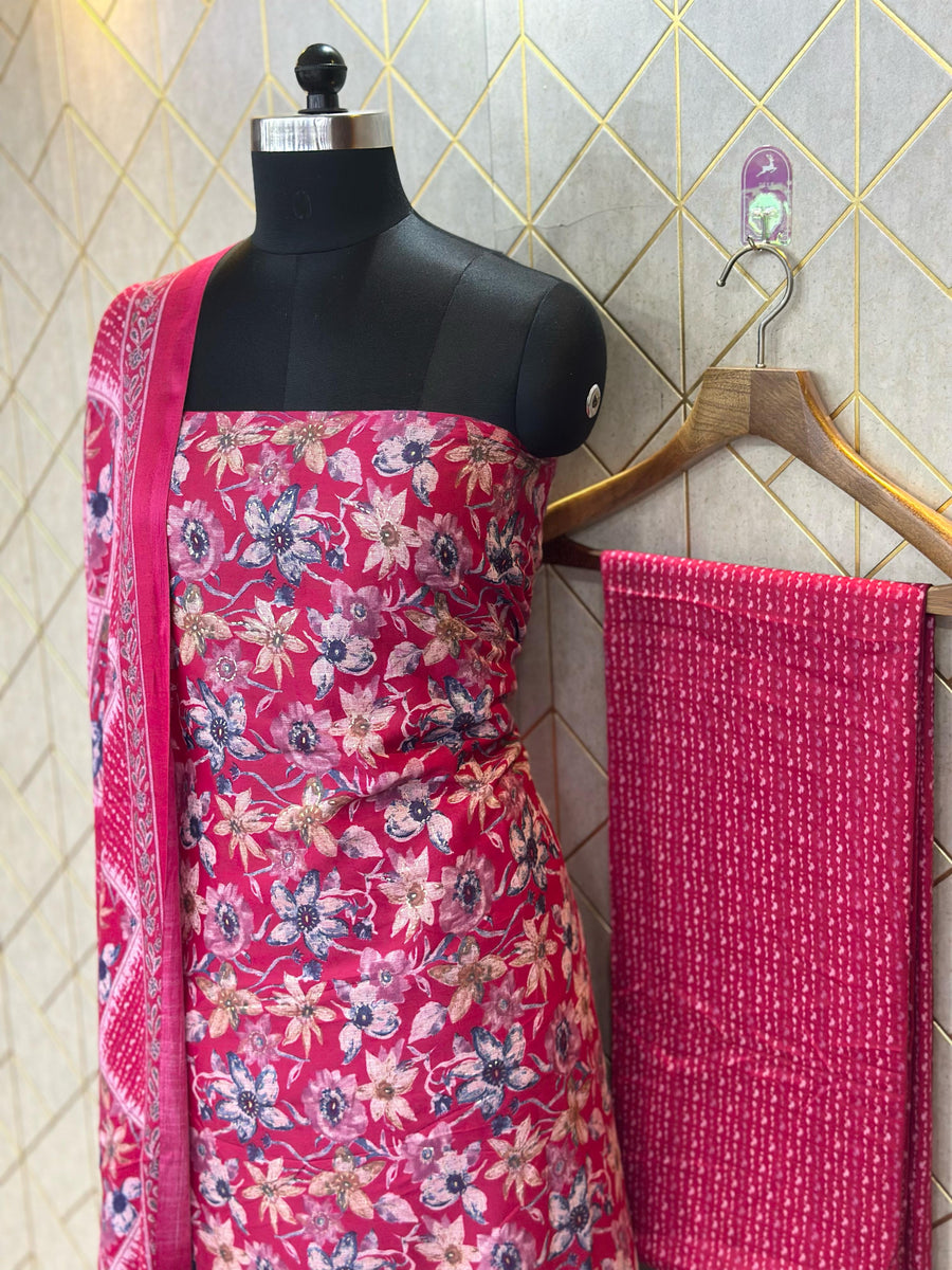 Grace in Threads: Makhmali Cotton Unstitched Salwar Suit (3-Piece Set)