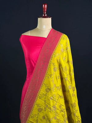 Korean Silk Saree with Rich Zari Floral Weaving